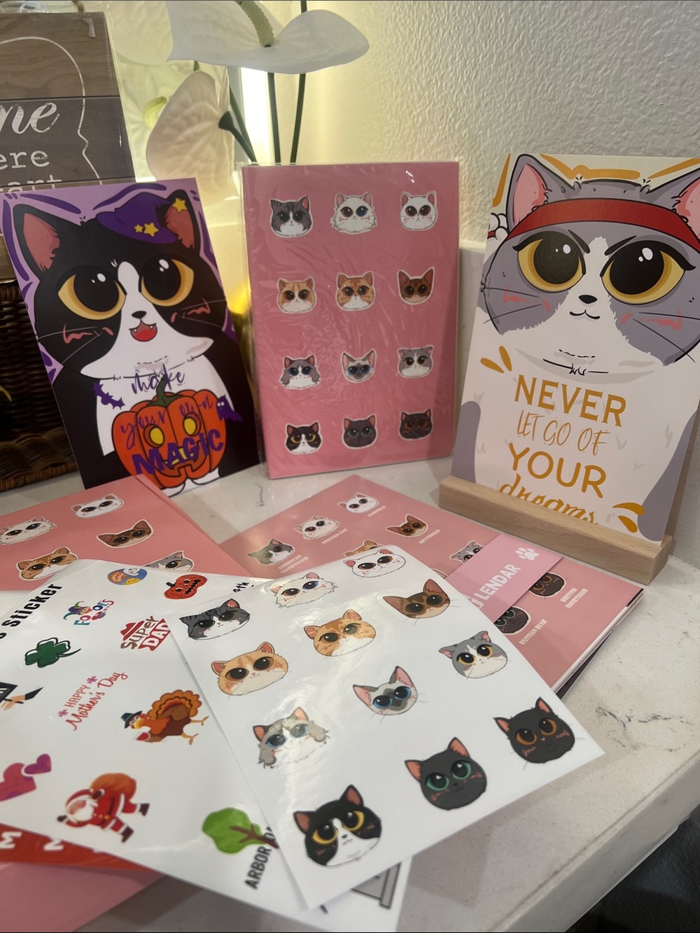Cute Cat Sticker Sheets , cat calendar and notepad Pink Assortment. New